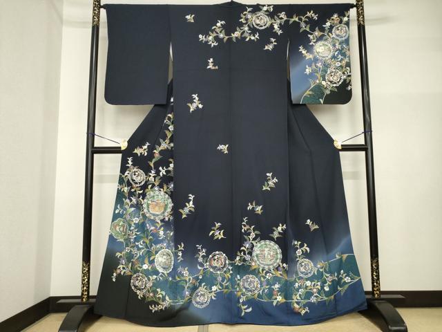 平和屋着物●訪問着 更紗花鳥丸文 南蛮船 金彩 正絹 逸品 AABI4406ck