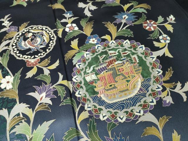 平和屋着物●訪問着 更紗花鳥丸文 南蛮船 金彩 正絹 逸品 AABI4406ck