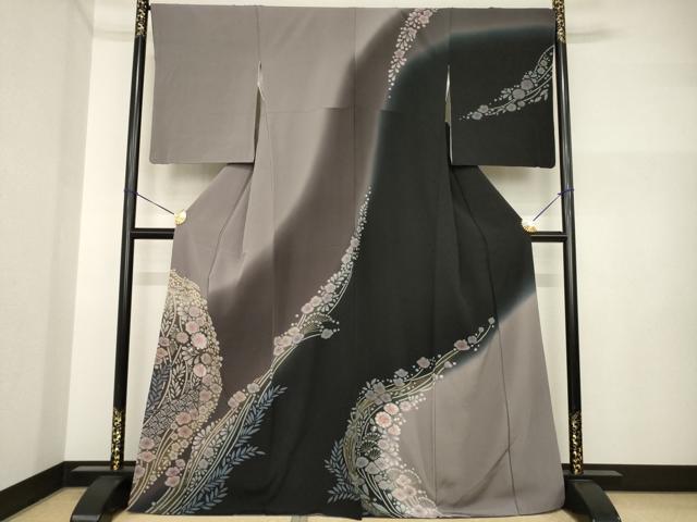 平和屋着物●訪問着 辻が花 舞花文 暈し染め 金彩 正絹 逸品 AABI4407ck