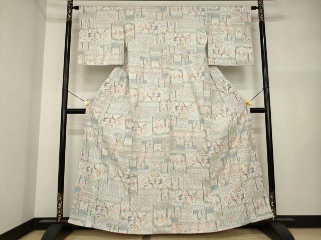 平和屋着物●本場小千谷紬 人物文 正絹 逸品 未使用 AABI4408ck