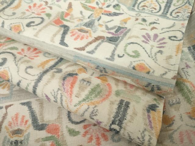 平和屋着物●本場小千谷紬 人物文 正絹 逸品 未使用 AABI4408ck