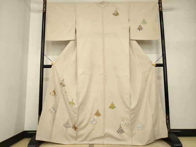 平和屋着物●創業460年・千總 訪問着 紬地 名物裂花文 金彩 正絹 逸品 AABI4416ck