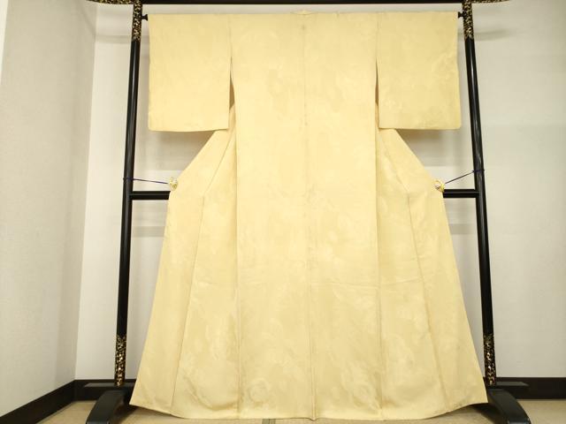 平和屋着物●上質な色無地 草花地紋 飴色 正絹 逸品 AABI4427ck