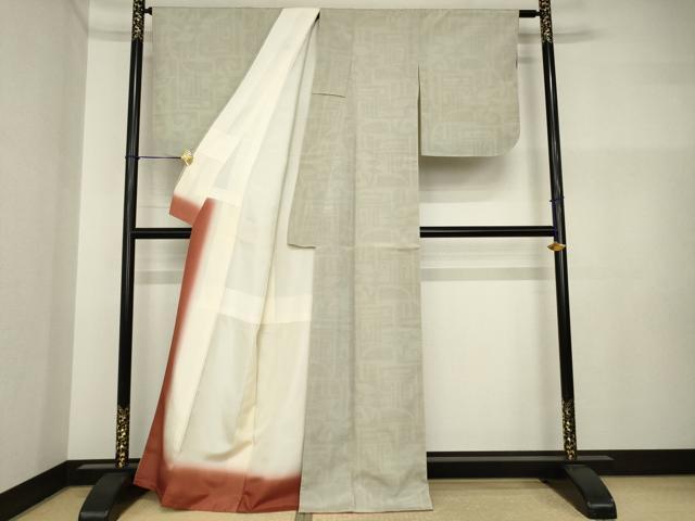 平和屋着物●本塩沢 110亀甲 幾何学文様 正絹 逸品 AABI4432ck