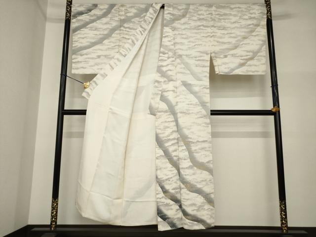 平和屋着物●男性 訪問着 刺繍 流水霞文 箔散らし 暈し染め 金彩 背抜き仕立て キングサイズ 正絹 逸品 AABI4436ck