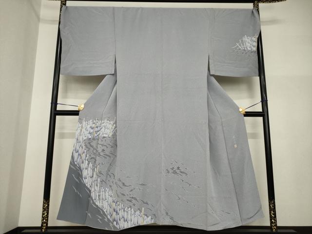 平和屋着物●鎌倉友禅 坂井教人 日本工芸会正会員 男性 訪問着 背抜き仕立て 流水文 キングサイズ 正絹 逸品 AABI4440ck