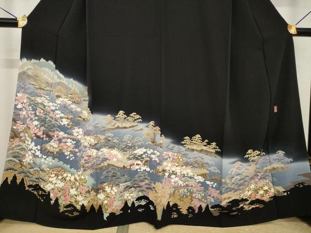 平和屋着物●本加賀友禅作家 村下信幸 黒留袖 風景文 暈し染め 正絹 逸品 AABI4458ck