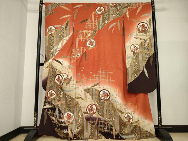 平和屋着物●豪華振袖 駒刺繍 花蝶丸文 金彩 正絹 逸品 AABI4465ck