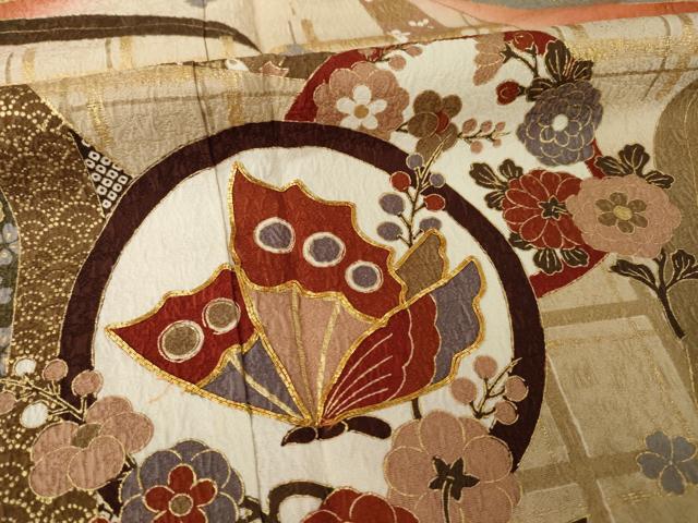 平和屋着物●豪華振袖 駒刺繍 花蝶丸文 金彩 正絹 逸品 AABI4465ck