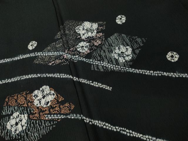 平和屋着物●訪問着 絞り 舞花文 黒地 金彩 正絹 逸品 未使用 AABI4504ck