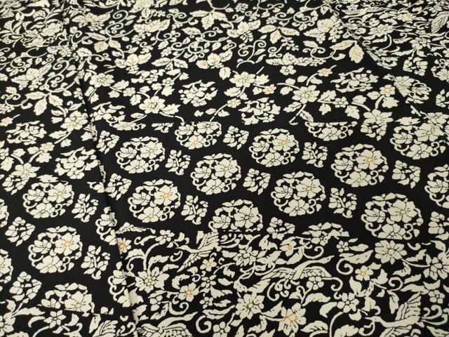 平和屋着物●上質な小紋 更紗花文 黒地 正絹 逸品 AABI4507ck