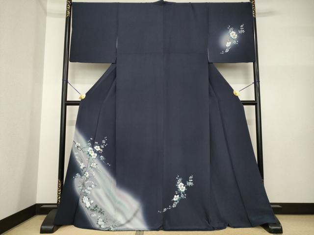 平和屋着物●訪問着 螺鈿 枝花文 暈し染め ロング丈 正絹 逸品 AABI4508ck