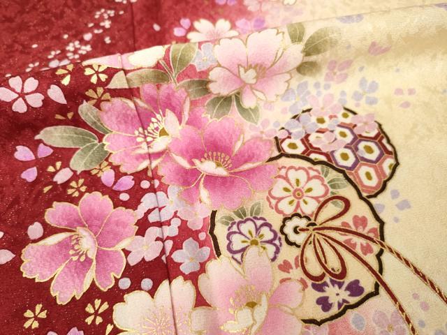 平和屋着物●豪華振袖 鏡裏花文 暈し染め 金彩 金通し地 正絹 逸品 AABI4523ck