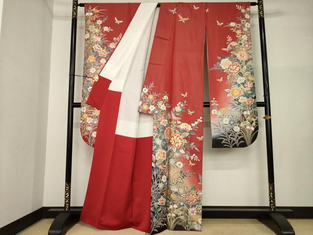 平和屋着物●豪華振袖 駒刺繍 花蝶文 銀通し地 正絹 逸品 AABI4524ck