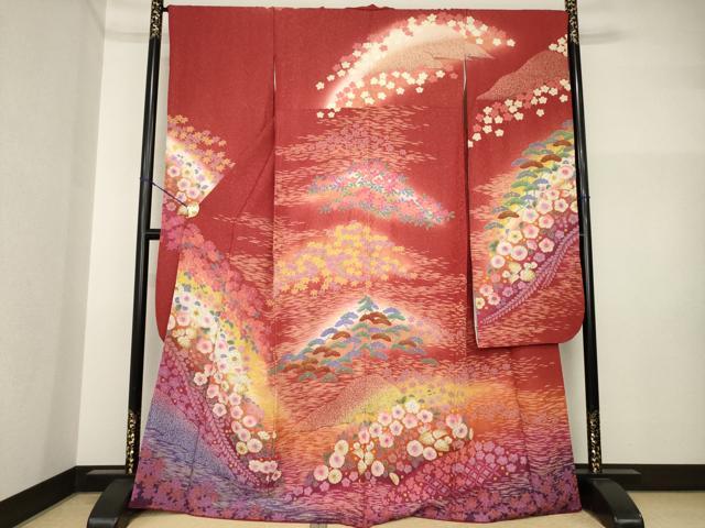 平和屋着物●豪華振袖 辻が花 舞花文 暈し染め 銀通し地 正絹 逸品 AABI4532ck