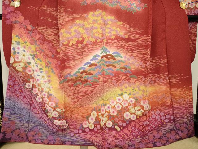 平和屋着物●豪華振袖 辻が花 舞花文 暈し染め 銀通し地 正絹 逸品 AABI4532ck