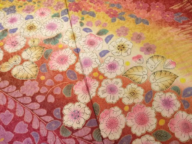平和屋着物●豪華振袖 辻が花 舞花文 暈し染め 銀通し地 正絹 逸品 AABI4532ck