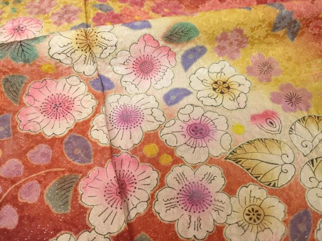 平和屋着物●豪華振袖 辻が花 舞花文 暈し染め 銀通し地 正絹 逸品 AABI4532ck