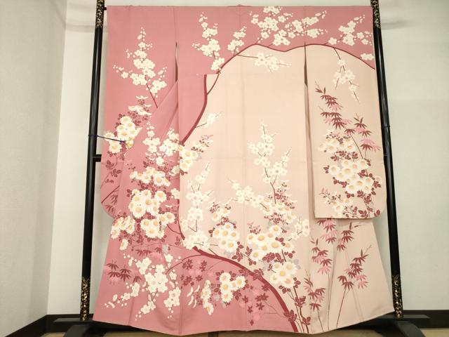 平和屋着物●豪華振袖 友禅 作家物 枝花文 正絹 逸品 AABI4540ck