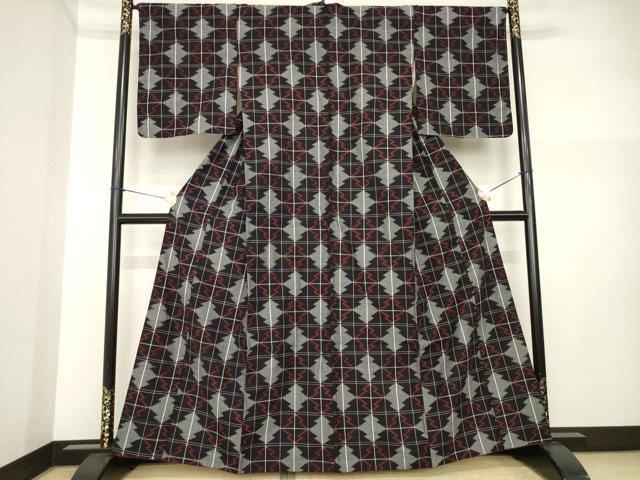 平和屋着物●久留米絣 松皮菱文 綿 逸品 AABI4541ck