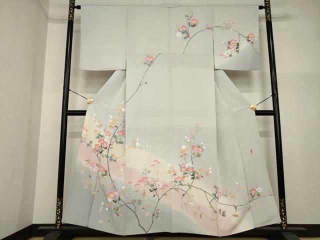 平和屋着物●訪問着 友禅 作家物 枝花文 暈し染め 正絹 逸品 未使用 AABI4546ck