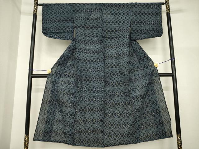 平和屋着物●伊予絣 単衣 幾何学文様 綿 逸品 AABI4547ck