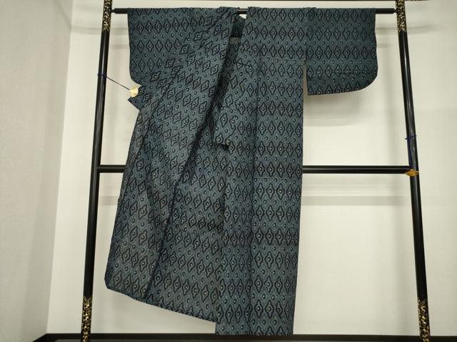 平和屋着物●伊予絣 単衣 幾何学文様 綿 逸品 AABI4547ck