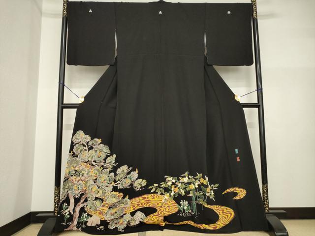 平和屋着物●本加賀友禅作家 室田眞人 黒留袖 流水松文 正絹 逸品 AABI4549ck
