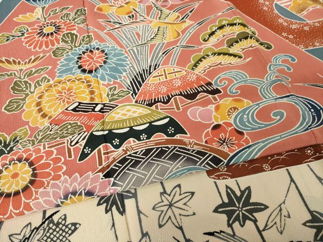 平和屋着物●豪華振袖 遠山花文 紅型 正絹 逸品 AABI4550ck