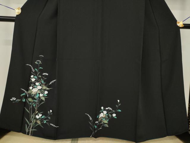 平和屋着物●訪問着 枝花文 黒地 金彩 正絹 逸品 AABI4553ck