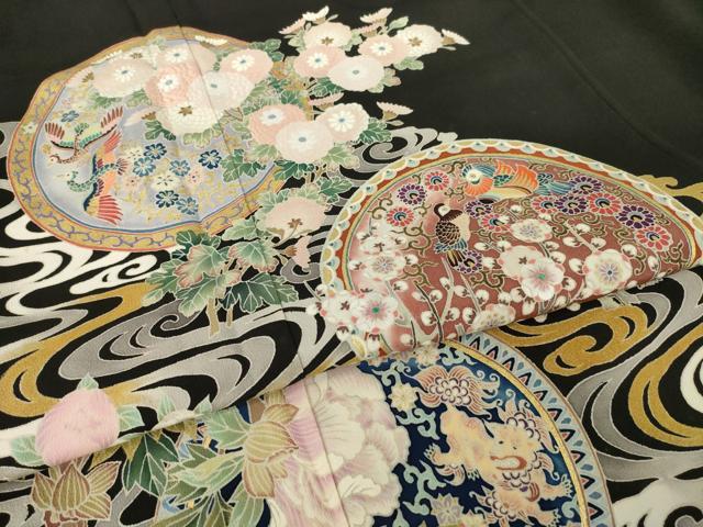 平和屋着物●豪華黒留袖 作家物 花鳥絵皿文 正絹 逸品 AABI4555ck