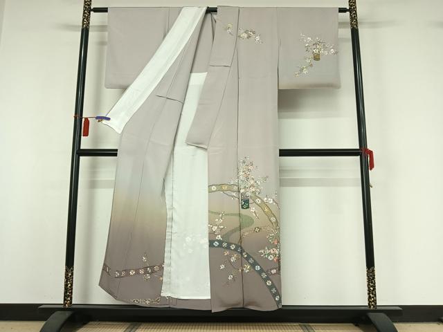平和屋着物▽中国三大刺繍 汕頭刺繍 スワトウ刺繍 訪問着 単衣 総刺繍 飾花文 暈し染め 正絹 逸品 AABI4569jh