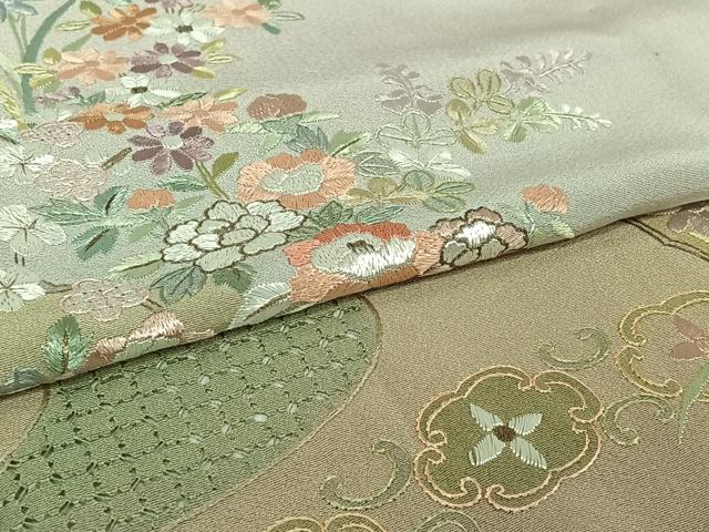 平和屋着物▽中国三大刺繍 汕頭刺繍 スワトウ刺繍 訪問着 単衣 総刺繍 飾花文 暈し染め 正絹 逸品 AABI4569jh