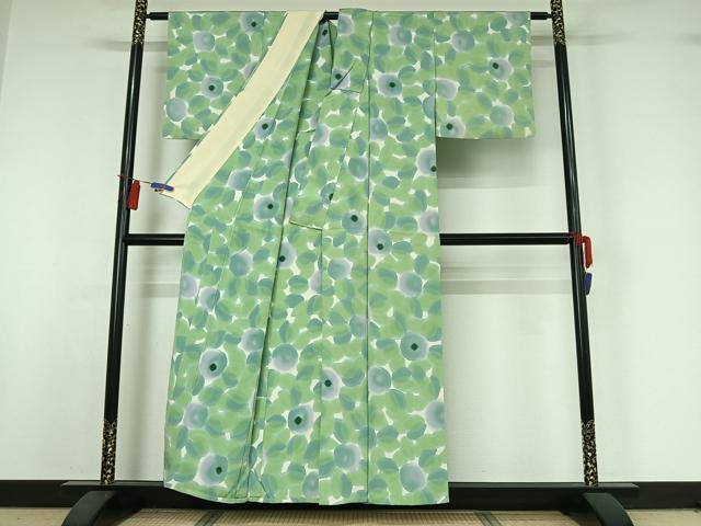 平和屋着物▽上質な小紋 単衣 絞り 草花文 暈し染め 正絹 逸品 AABI4571jh