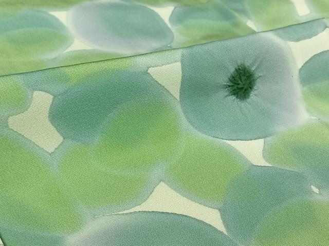 平和屋着物▽上質な小紋 単衣 絞り 草花文 暈し染め 正絹 逸品 AABI4571jh