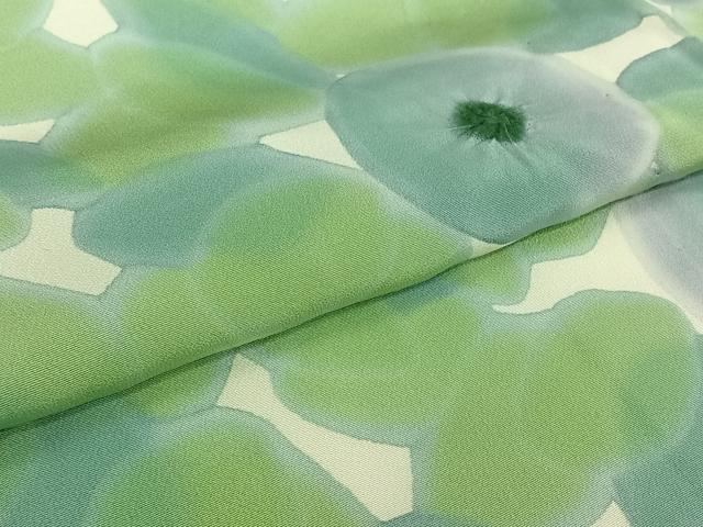 平和屋着物▽上質な小紋 単衣 絞り 草花文 暈し染め 正絹 逸品 AABI4571jh