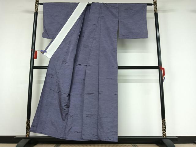 平和屋着物▽上質な紬 単衣 横段文 正絹 逸品 AABI4572jh