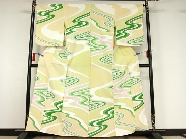 平和屋着物▽上質な小紋 単衣 流水文 正絹 逸品 AABI4580jh