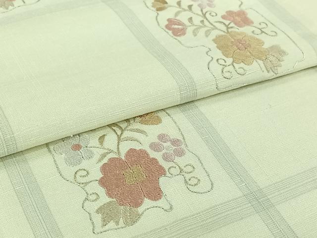 平和屋着物▽訪問着 単衣 紬地 刺繍 草花文 正絹 逸品 AABI4581jh