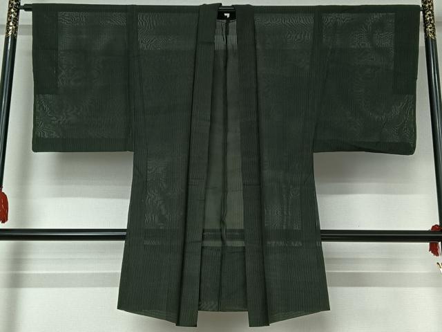 平和屋着物▽男性 長羽織 スリーシーズン 春夏秋 塵除け 縞 黒地 正絹 逸品 AABI4585jh