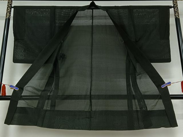 平和屋着物▽男性 長羽織 スリーシーズン 春夏秋 塵除け 縞 黒地 正絹 逸品 AABI4586jh