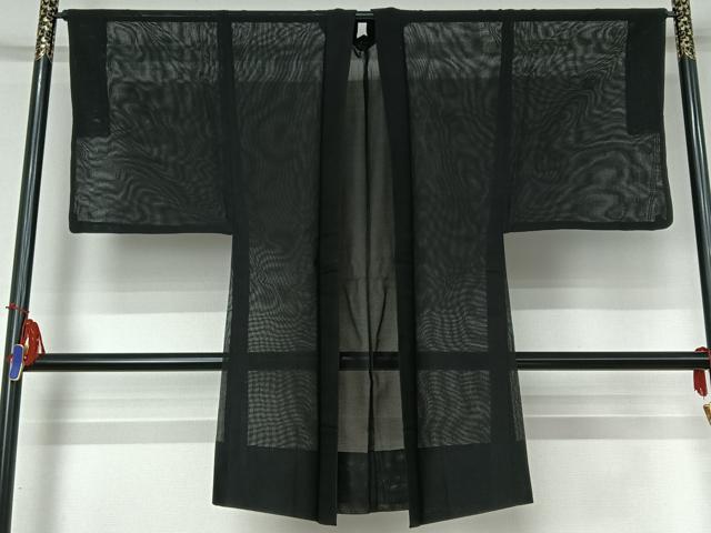 平和屋着物▽男性 長羽織 スリーシーズン 春夏秋 塵除け 暗黒色 黒地 正絹 逸品 AABI4588jh