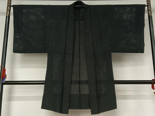 平和屋着物▽男性 長羽織 スリーシーズン 春夏秋 塵除け 暗黒色 黒地 正絹 逸品 AABI4591jh