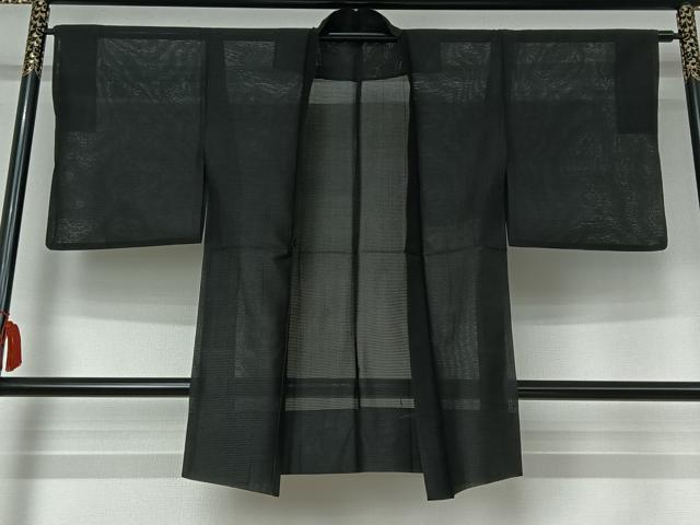 平和屋着物▽羽織 スリーシーズン 春夏秋 塵除け 暗黒色 黒地 正絹 逸品 AABI4592jh