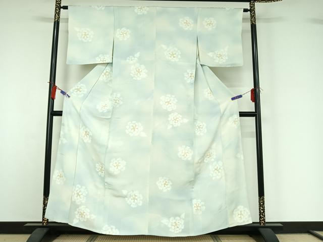 平和屋着物▽上質な小紋 単衣 地紋起こし 草花文 暈し染め 正絹 逸品 AABI4598jh