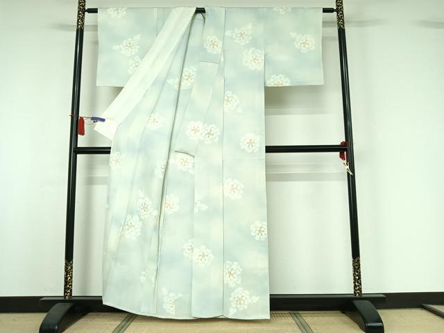 平和屋着物▽上質な小紋 単衣 地紋起こし 草花文 暈し染め 正絹 逸品 AABI4598jh