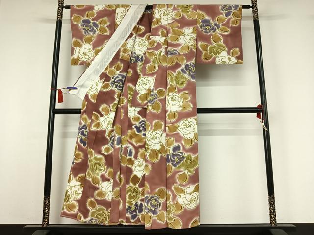 平和屋着物▽上質な小紋 単衣 草花文 暈し染め 正絹 逸品 AABI4600jh