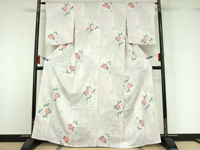 平和屋着物▽上質な小紋 単衣 草花文 暈し染め 正絹 逸品 AABI4606jh