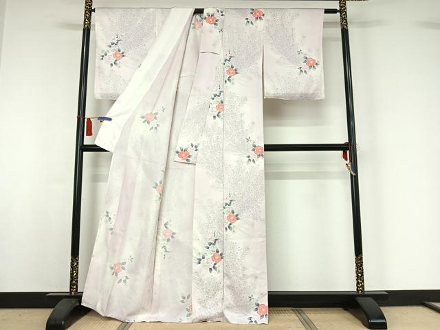 平和屋着物▽上質な小紋 単衣 草花文 暈し染め 正絹 逸品 AABI4606jh