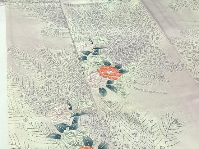 平和屋着物▽上質な小紋 単衣 草花文 暈し染め 正絹 逸品 AABI4606jh